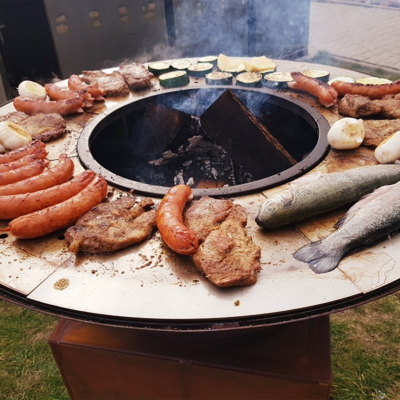 BRASERO GRILL SUR SOCLE EN ACIER CORTEN