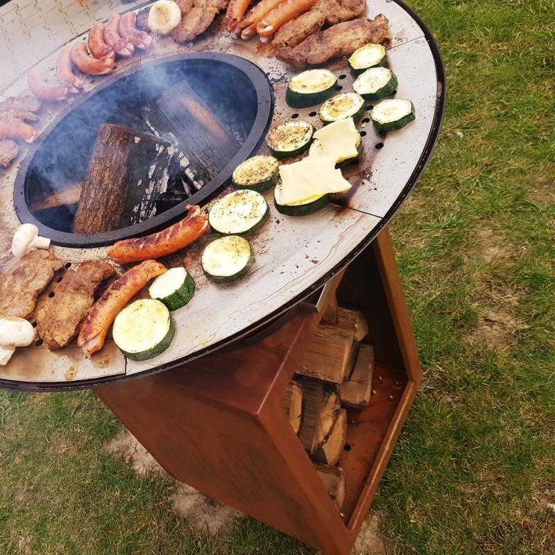 BRASERO GRILL SUR SOCLE EN ACIER CORTEN