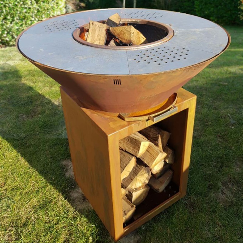 BRASERO GRILL SUR SOCLE EN ACIER CORTEN