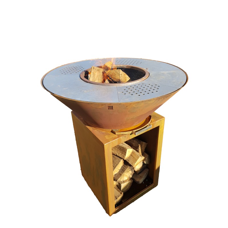 BRASERO GRILL SUR SOCLE EN ACIER CORTEN